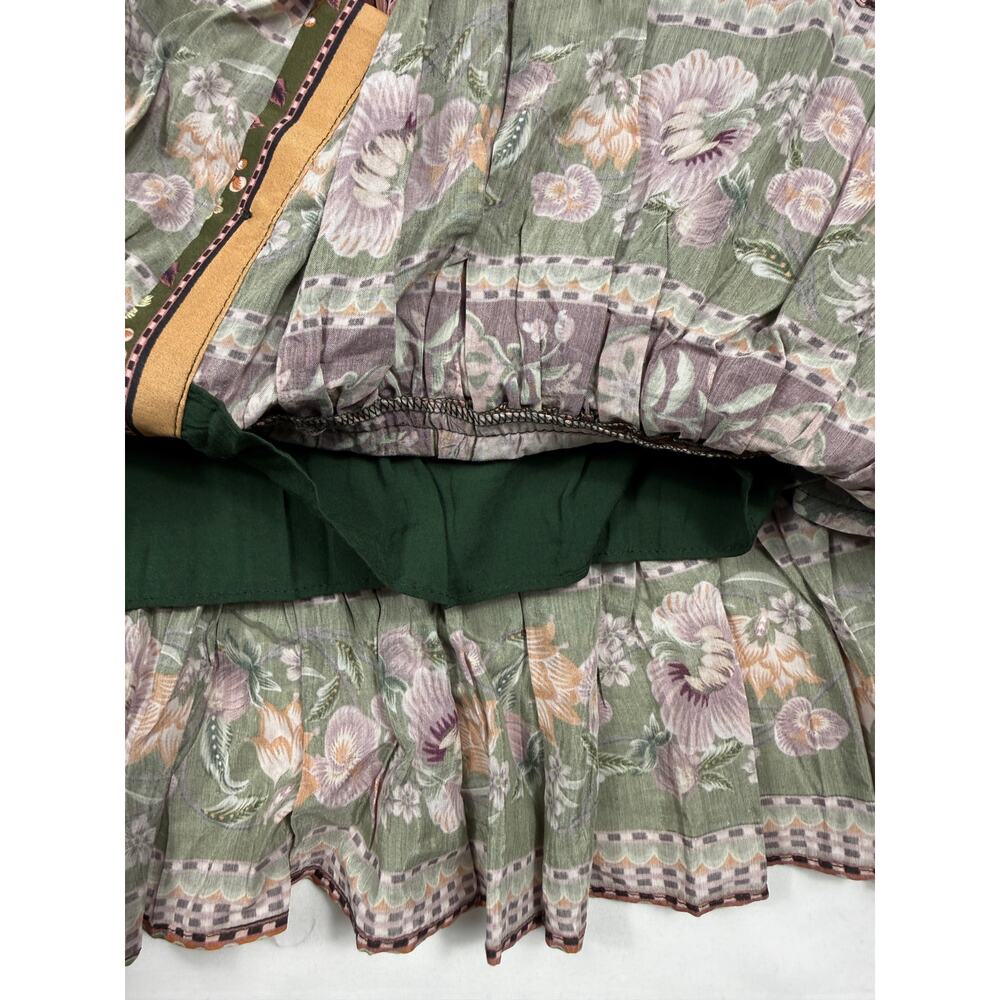 NWT FARM Rio Flowering Garden Tree Green XS Mini Dress puff sleeves ruffled hem - Picture 9 of 15